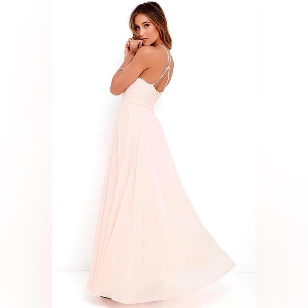 Lulu's Everlasting Enchantment Light Peach Pink Lace Maxi Formal Dress Size XS - Picture 2 of 9